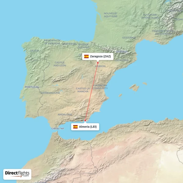 Zaragoza - Almeria direct flight map