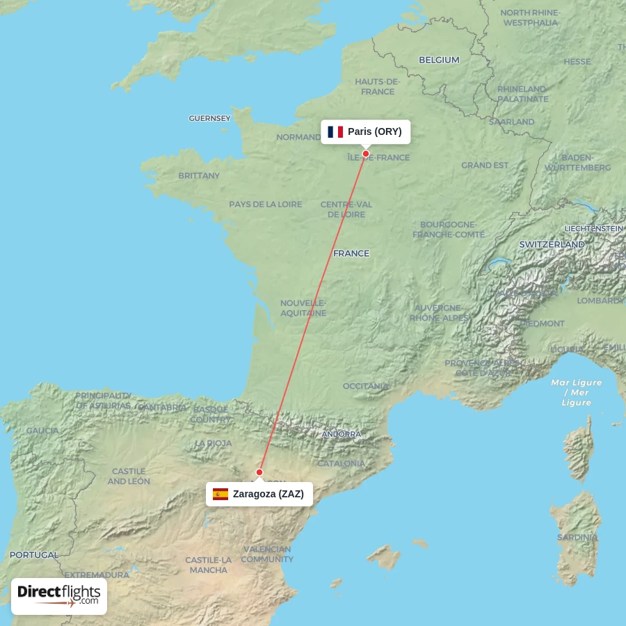 ZAZ - ORY route map