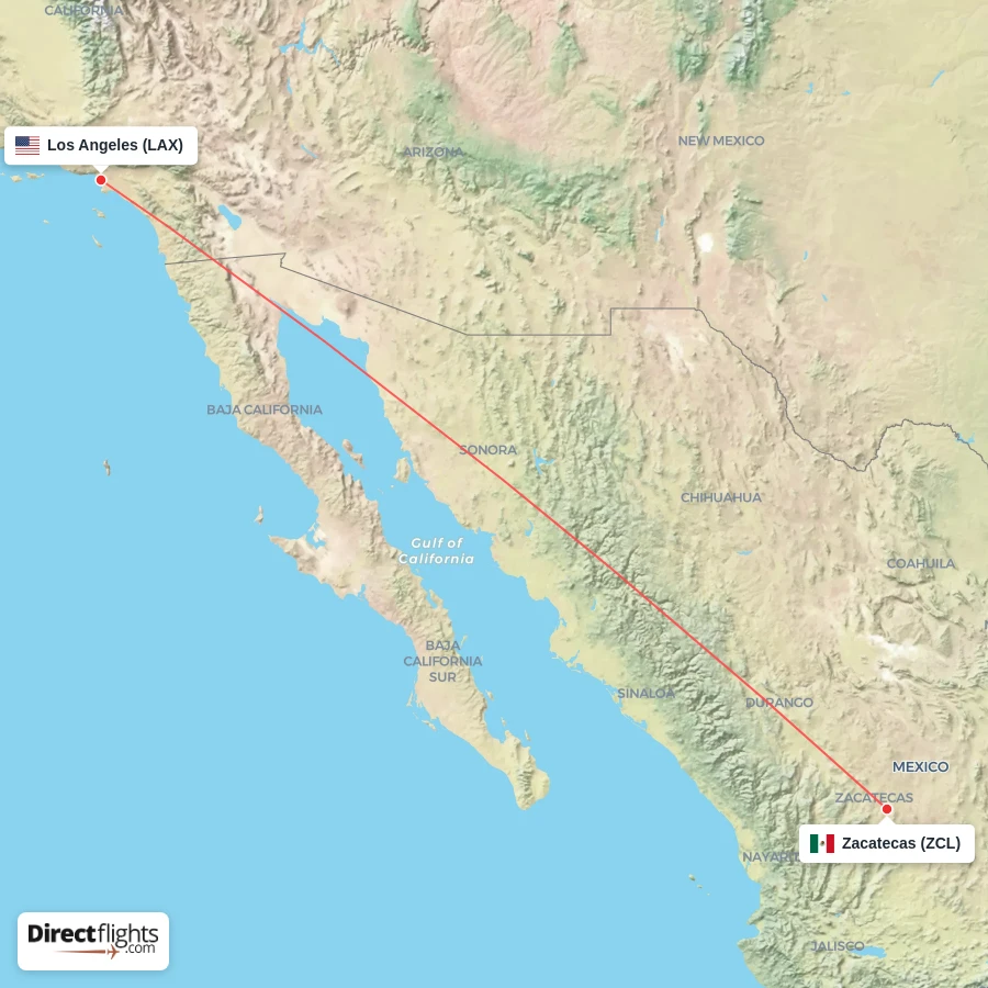 ZCL - LAX route map