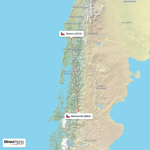 Temuco - Balmaceda direct flight map