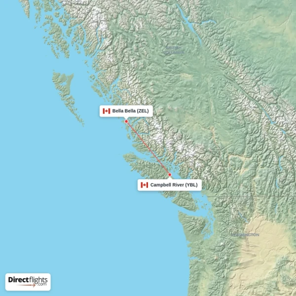 Bella Bella - Campbell River direct flight map
