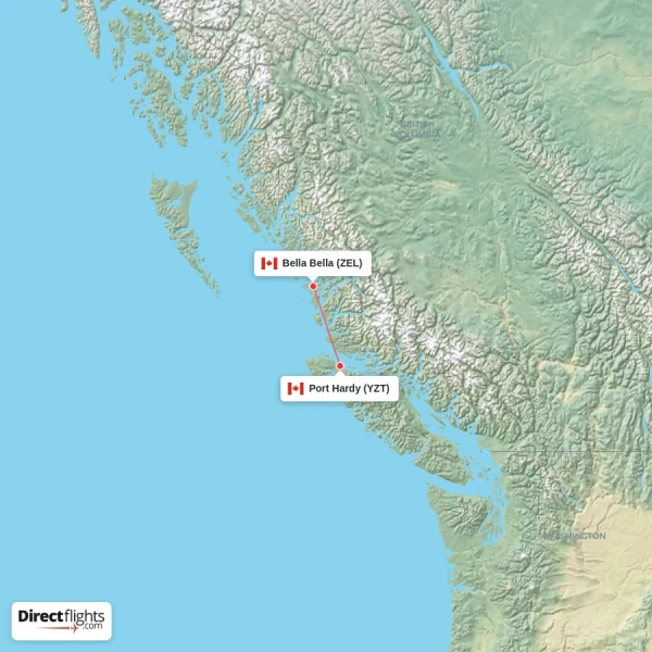 Bella Bella - Port Hardy direct flight map