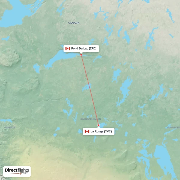 Fond Du Lac - La Ronge direct flight map