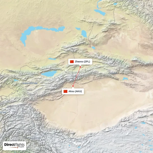 Zhaosu - Aksu direct flight map