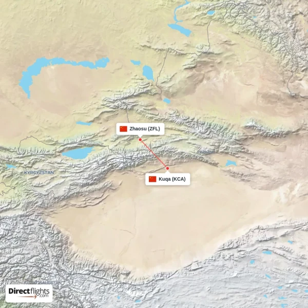 Zhaosu - Kuqa direct flight map