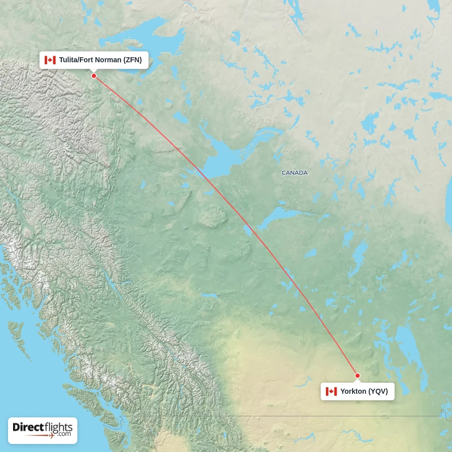 ZFN - YQV route map