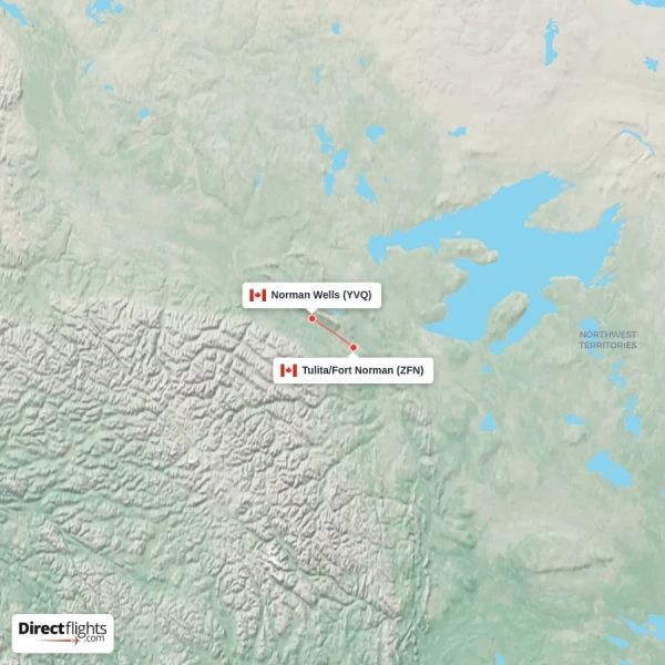 Tulita/Fort Norman - Norman Wells direct flight map