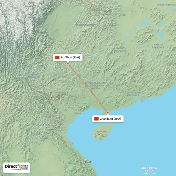 Zhanjiang - An Shun direct flight map