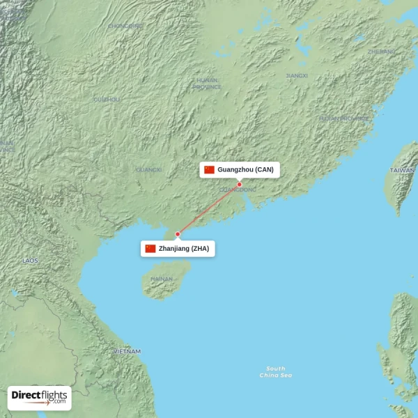 Zhanjiang - Guangzhou direct flight map