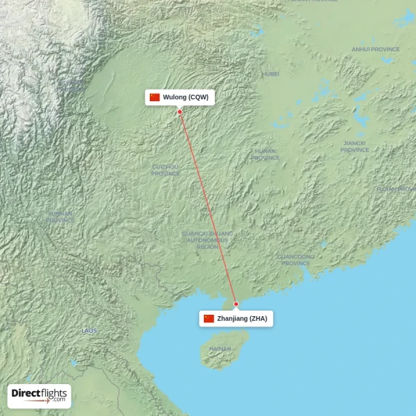 Zhanjiang - Wulong direct flight map