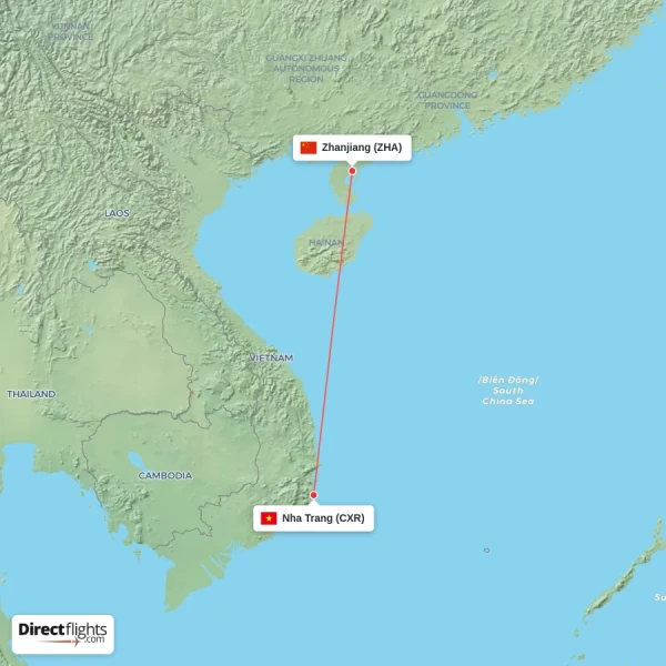 Zhanjiang - Nha Trang direct flight map