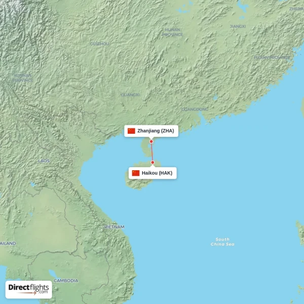 Zhanjiang - Haikou direct flight map