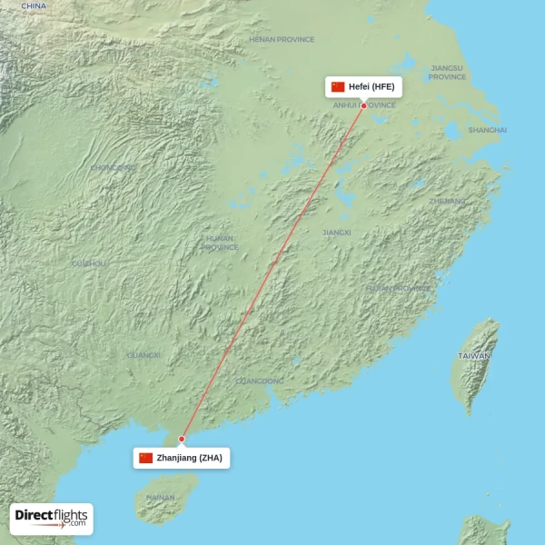 Zhanjiang - Hefei direct flight map