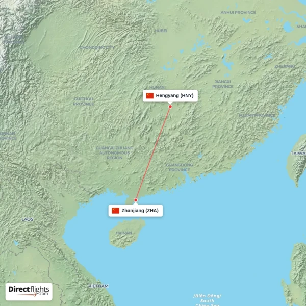 Zhanjiang - Hengyang direct flight map