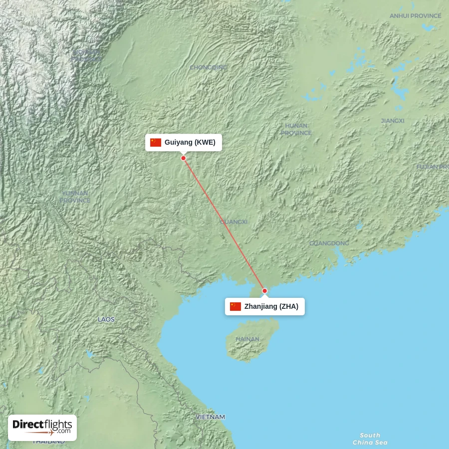 ZHA - KWE route map
