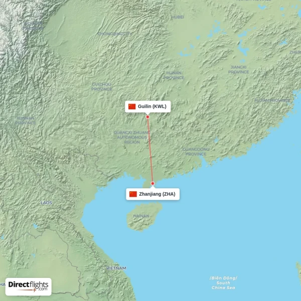 Zhanjiang - Guilin direct flight map