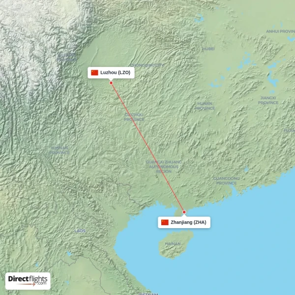 Zhanjiang - Luzhou direct flight map