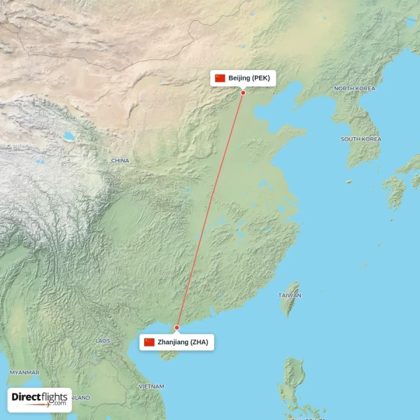 Zhanjiang - Beijing direct flight map