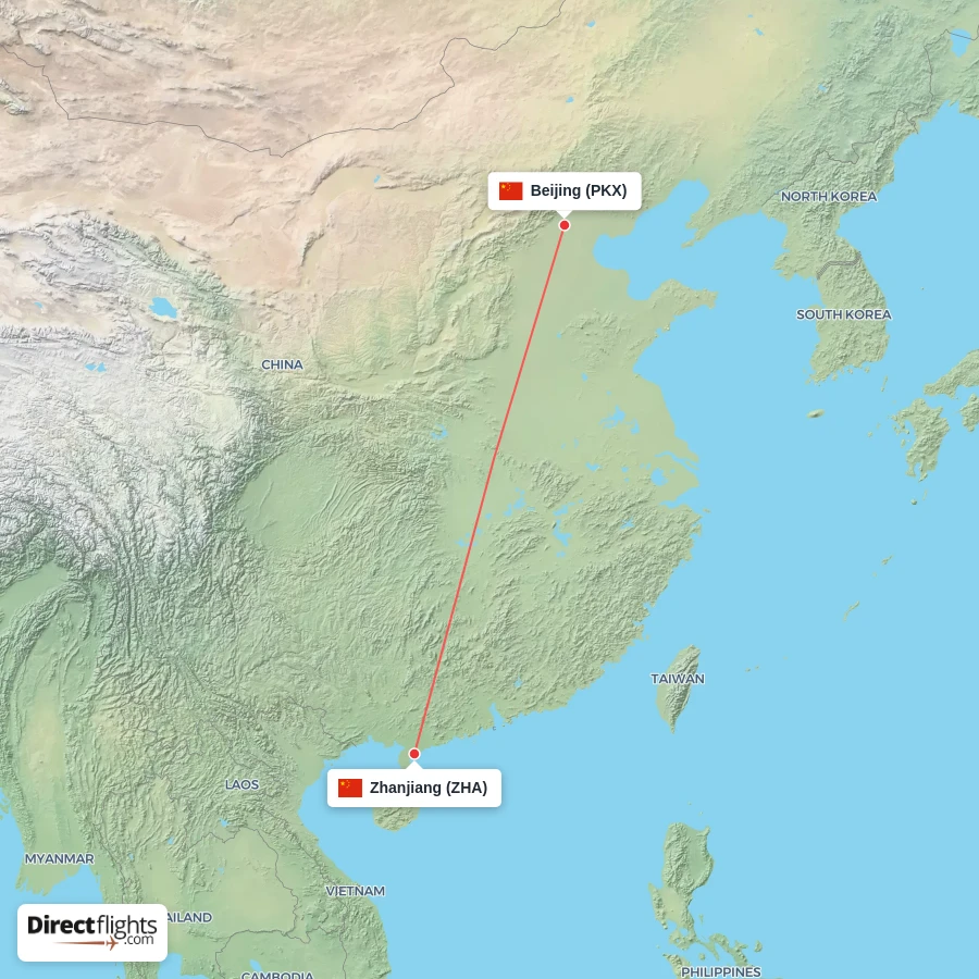 ZHA - PKX route map