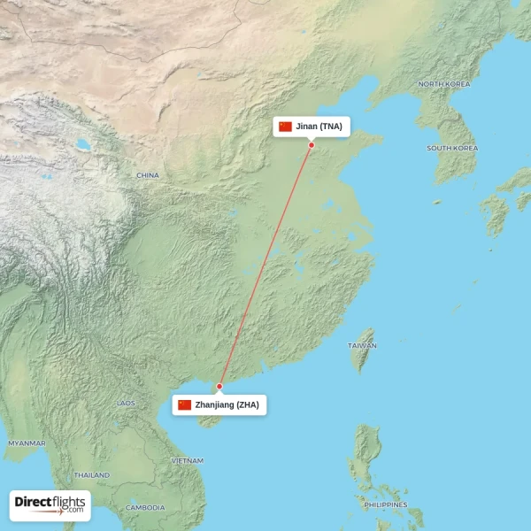 Zhanjiang - Jinan direct flight map