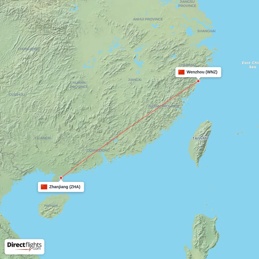 ZHA - WNZ route map