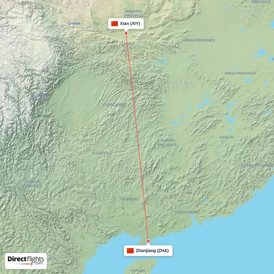 ZHA - XIY route map