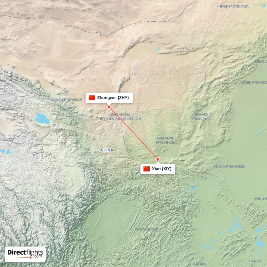 ZHY - XIY route map