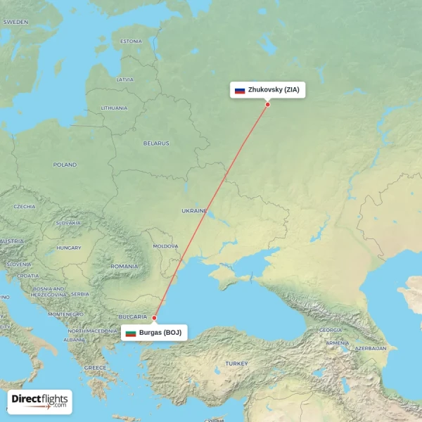 Zhukovsky - Burgas direct flight map