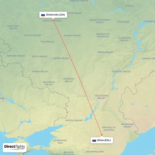 Zhukovsky - Elista direct flight map
