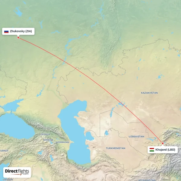 Zhukovsky - Khujand direct flight map