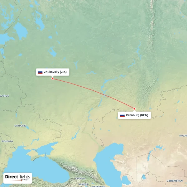 Zhukovsky - Orenburg direct flight map