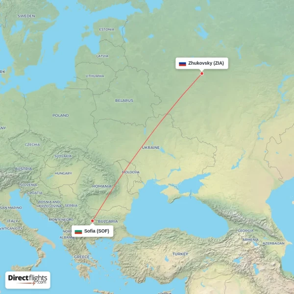 Zhukovsky - Sofia direct flight map