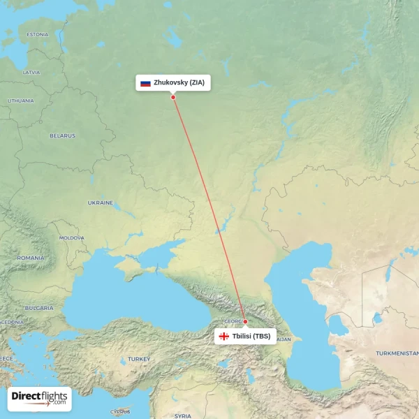 Zhukovsky - Tbilisi direct flight map
