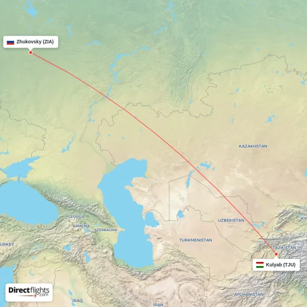 Zhukovsky - Kulyab direct flight map