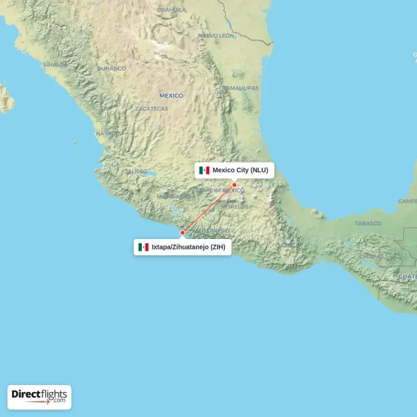 Ixtapa/Zihuatanejo - Mexico City direct flight map