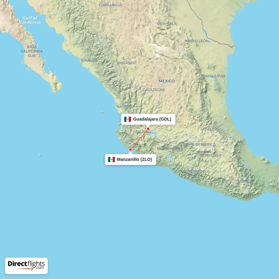 ZLO - GDL route map