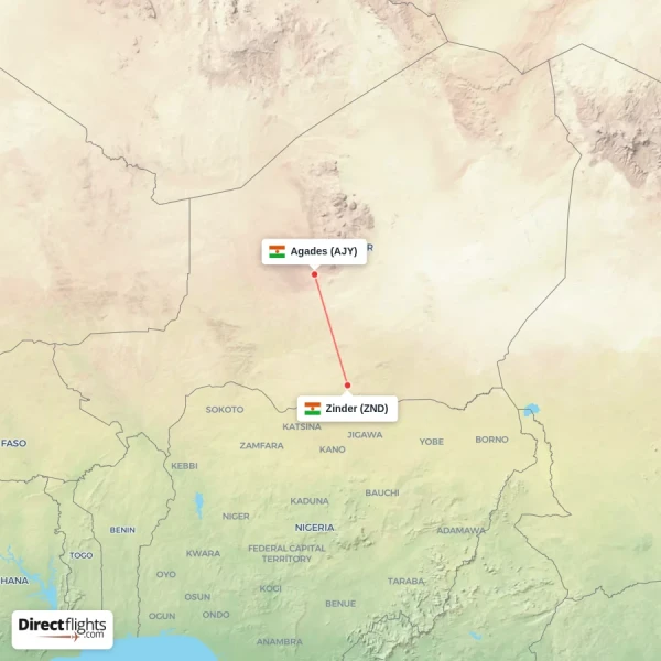 Zinder - Agades direct flight map
