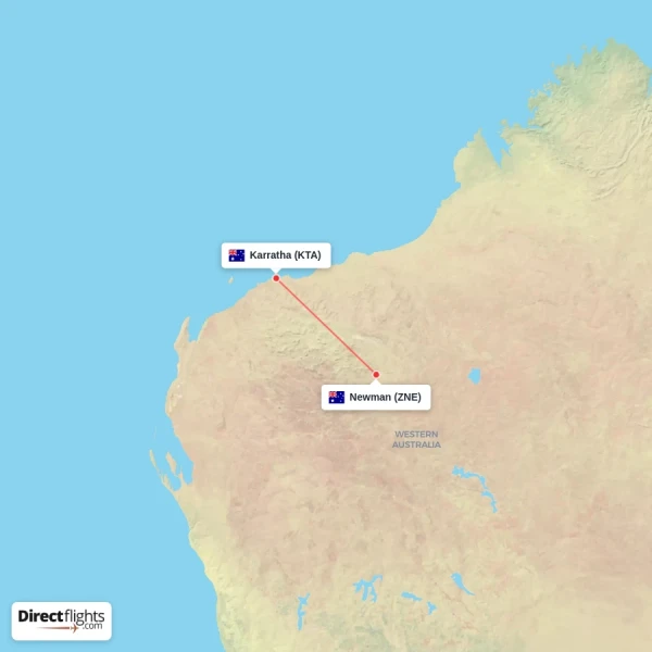 Newman - Karratha direct flight map