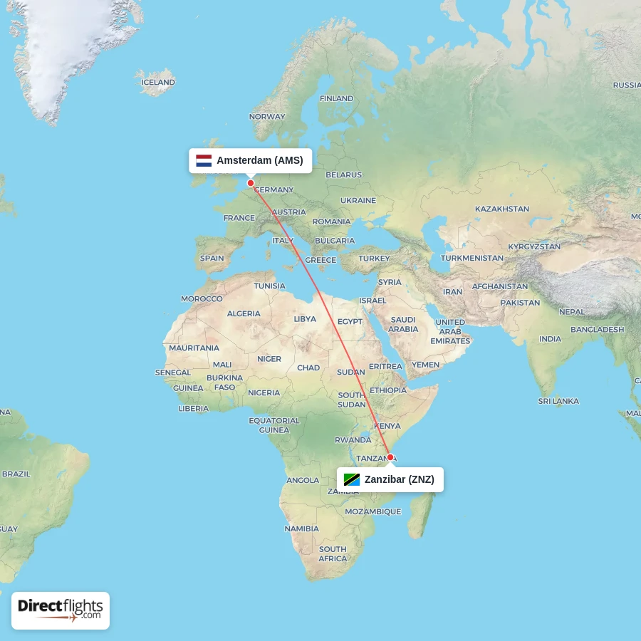 ZNZ - AMS route map