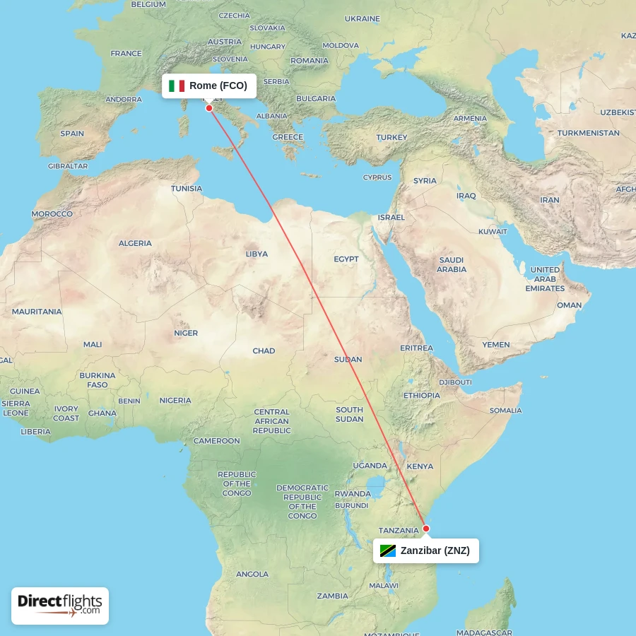ZNZ - FCO route map