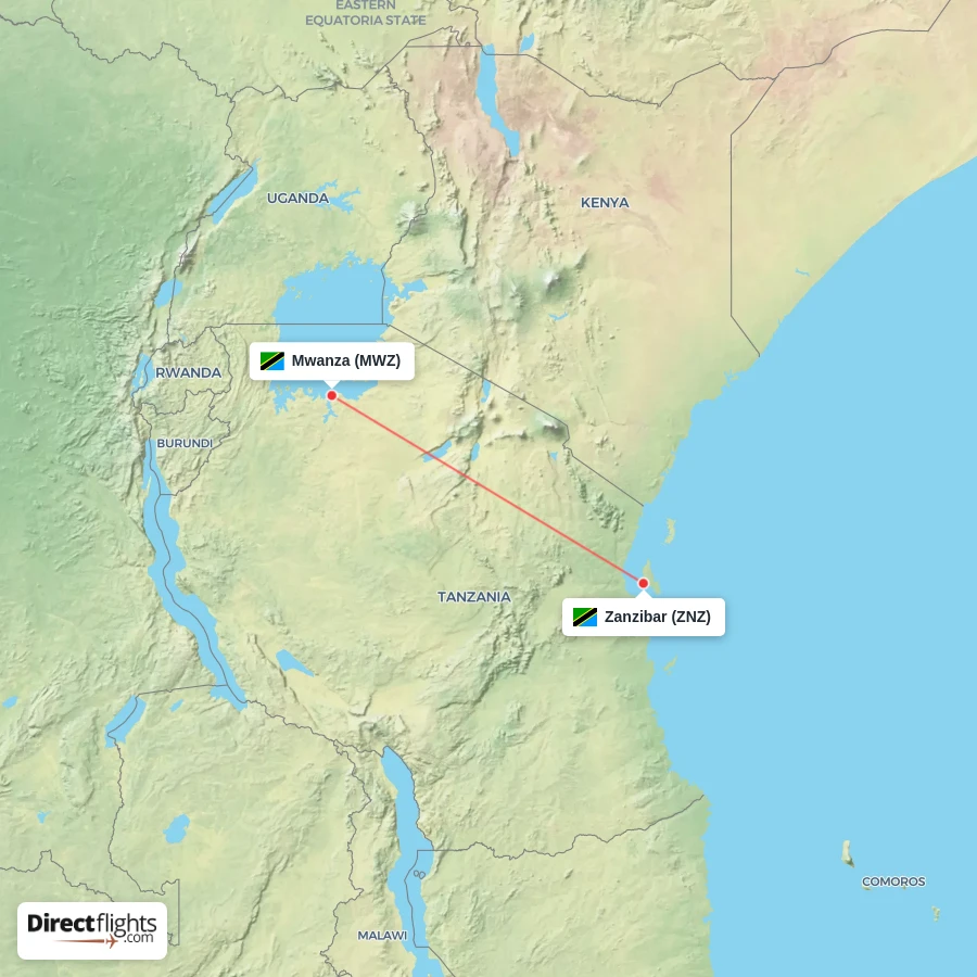 ZNZ - MWZ route map