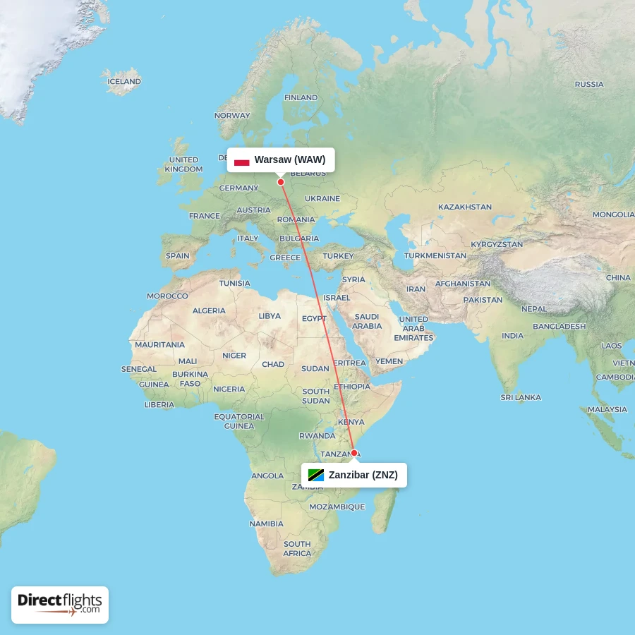 ZNZ - WAW route map