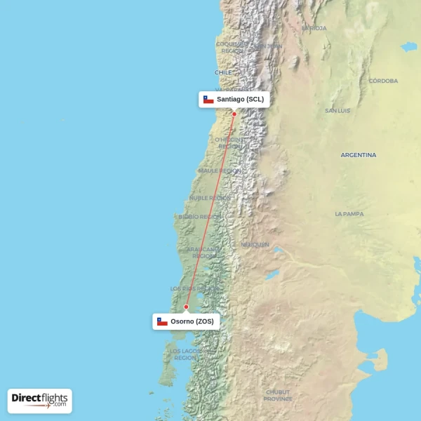 Osorno - Santiago direct flight map