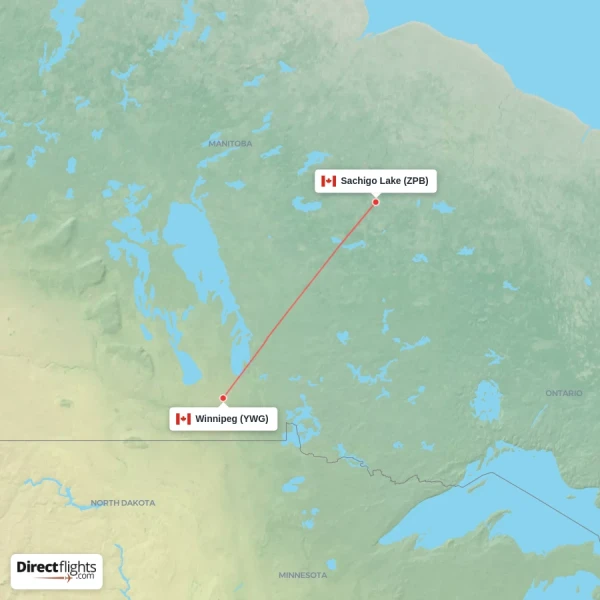 Sachigo Lake - Winnipeg direct flight map