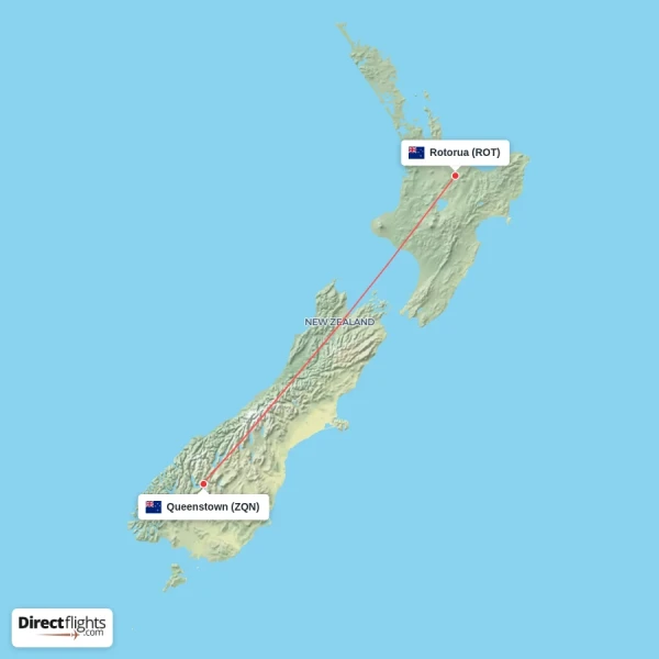 Queenstown - Rotorua direct flight map