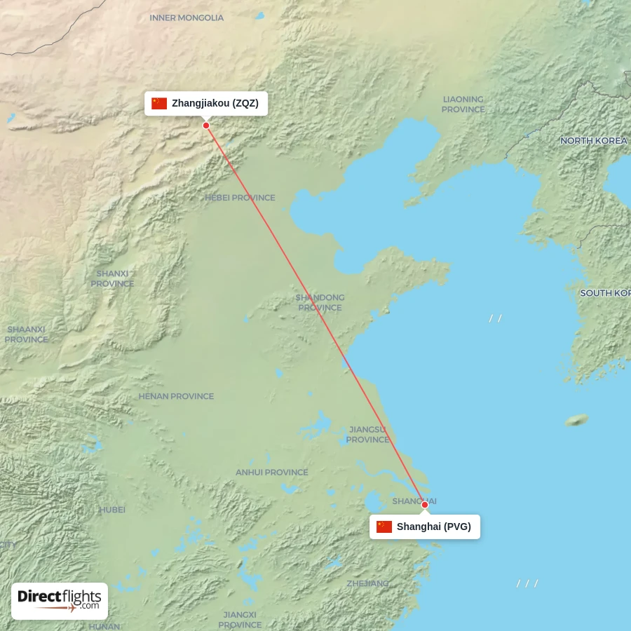 ZQZ - PVG route map