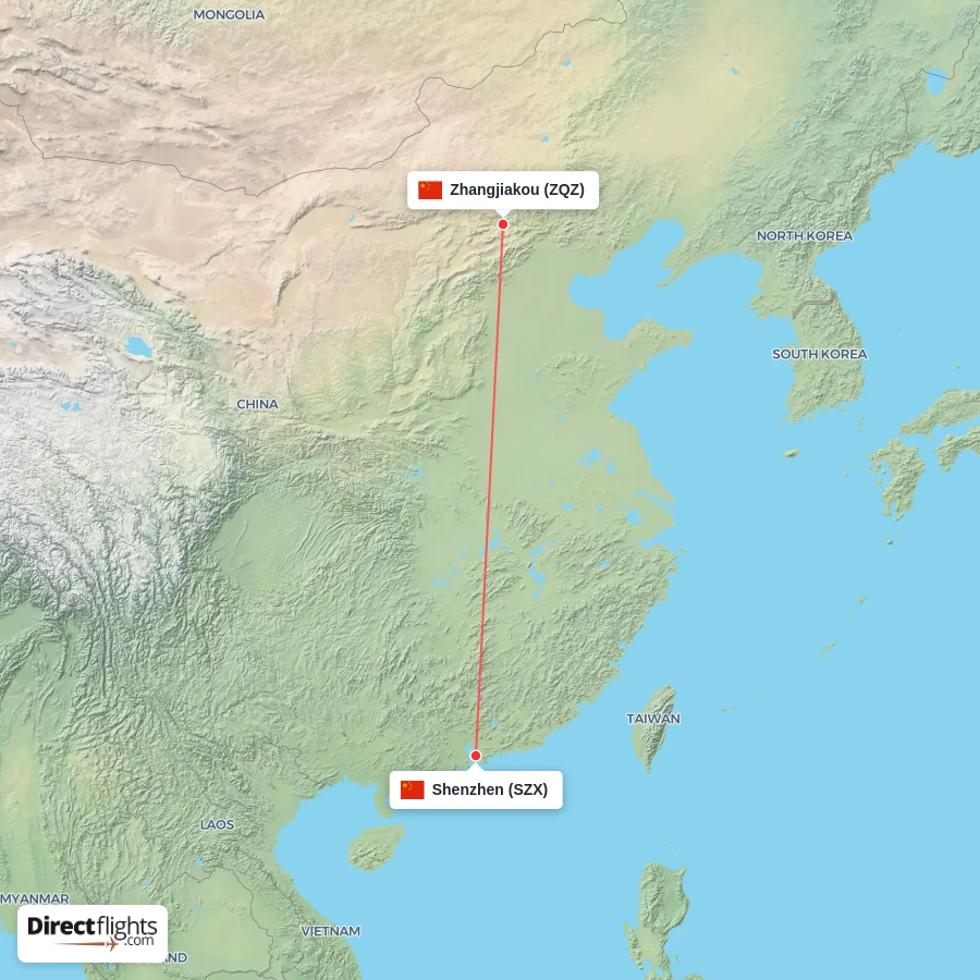 ZQZ - SZX route map