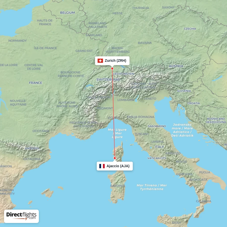 ZRH - AJA route map