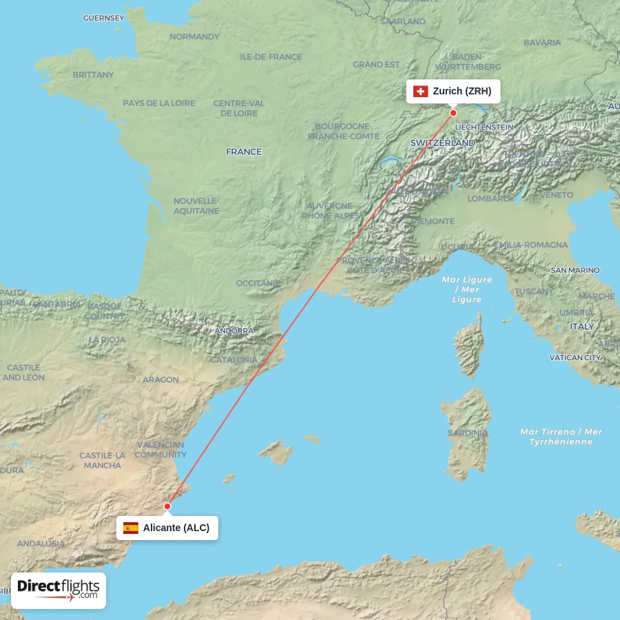 ZRH - ALC route map