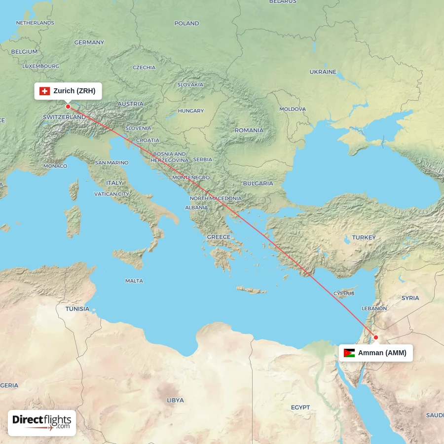 ZRH - AMM route map